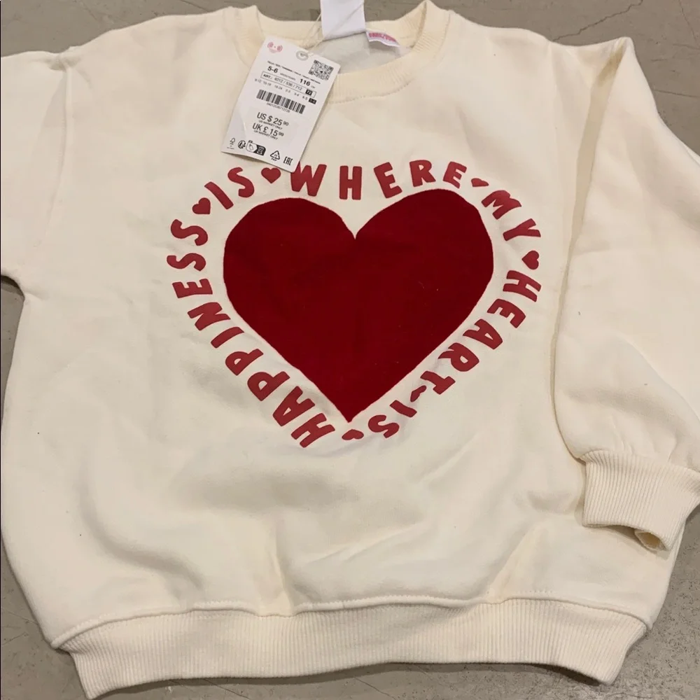 Zara Cream Sweatshirt with Red Heart Graphic - Picture 2 of 3